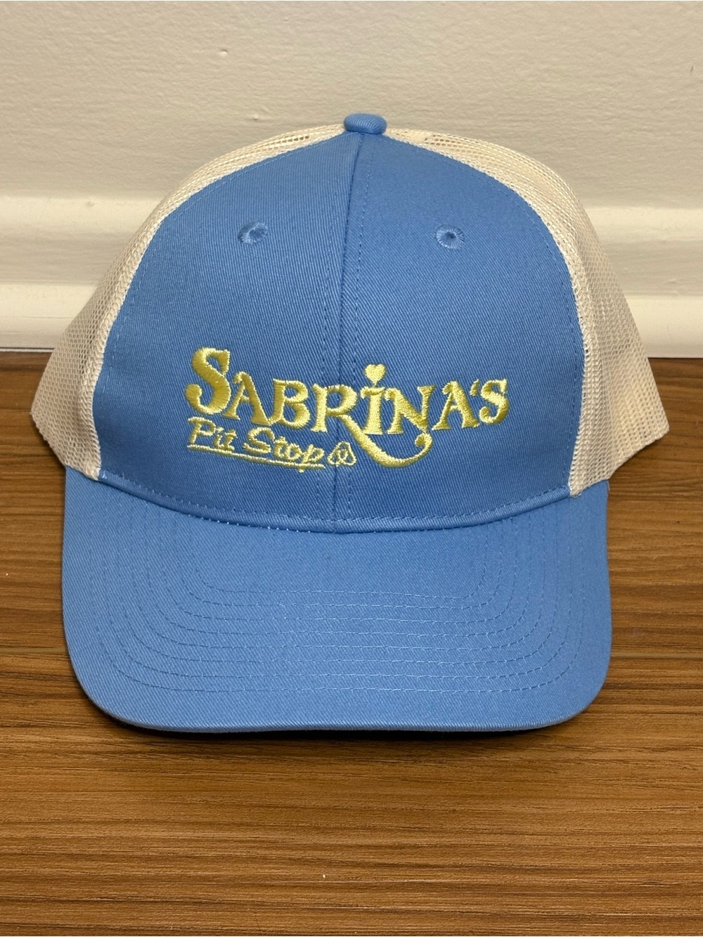 Sabrina's Pit Stop Blue & White Trucker Hat